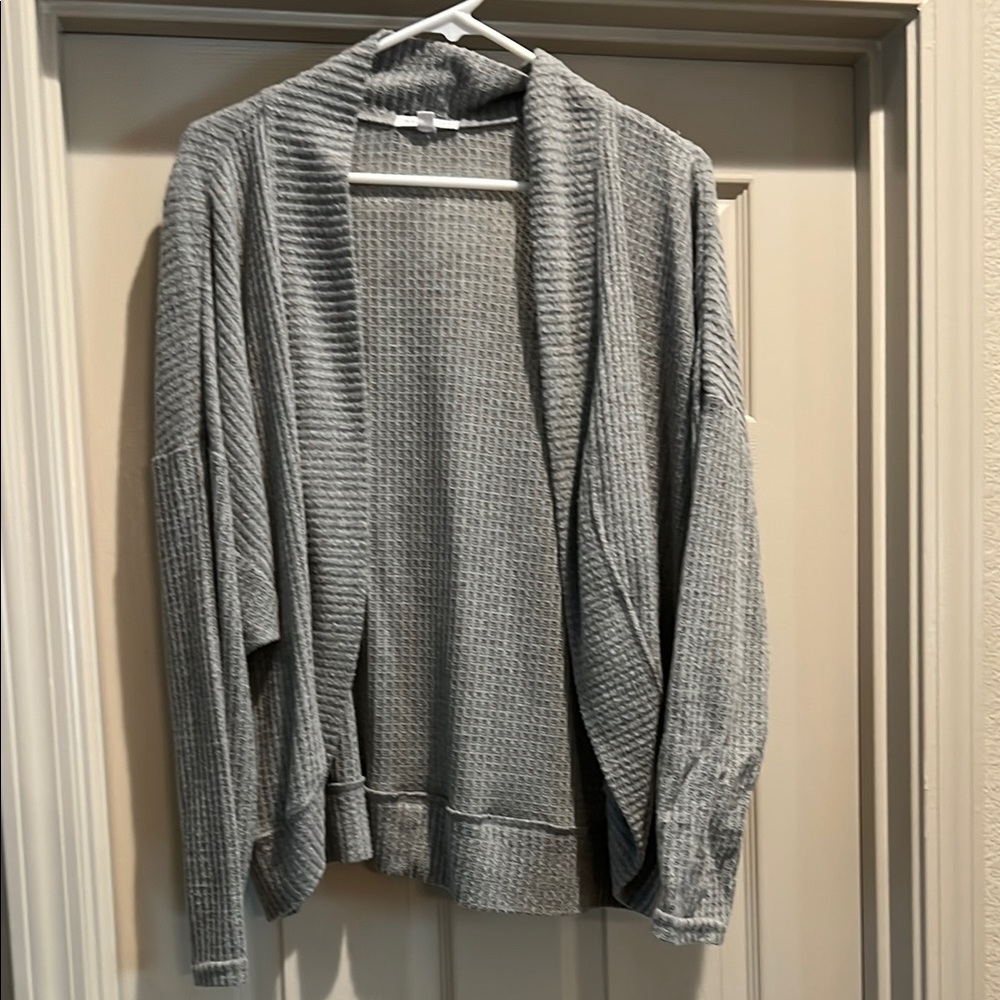 Gray Waffle Knit Cardigan
